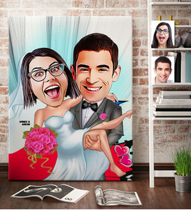 BK Gift Kişiye Özel Gelin Damat Karikatür Kanvas Tablo 70x100cm 9