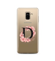 Pembe Çiçekli Harf Tasarım Süper Şeffaf Silikon Telefon Kılıfı Samsung A8 Plus D