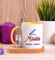 Müdür Ahşap Altlıklı Sarı Kupa Bardak