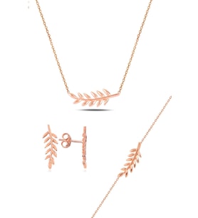 Söğütlü Silver Gümüş rose yaprak üçlü set
