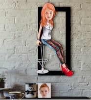 BK Gift Kişiye Özel Bayan Karikatürlü 3D Ahşap Tablo-39