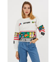 Kadın Beyaz Çizgi Film Baskılı Sweatshirt