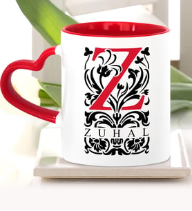 BK Gift Kişiye Özel Z Harfi Kırmızı Kalpli Kupa Bardak Model 2