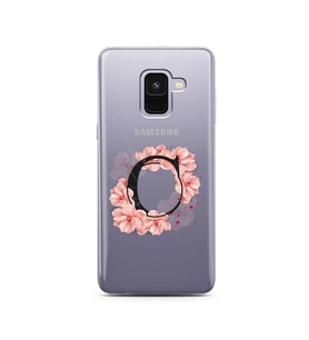 Pembe Çiçekli Harf Tasarım Süper Şeffaf Silikon Telefon Kılıfı Samsung A8 (2018)