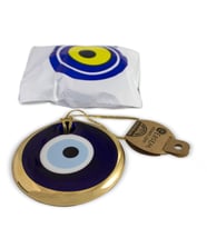 EBSEM - Altın Yaldız Kaplamalı 9 cm - 3,5 İnch Cam Nazar Boncuğu, Nazarlık, Duvar Süsü, Hediyelik