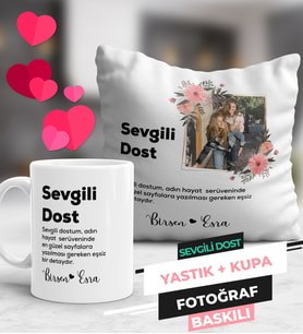 Arkadaşa Hediye Kupa Bardak ve Yastık Seti