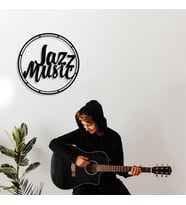 New Jargon - Çerçeve İçinde Jazz Music Yazısı Tasarım Metal Tablosu 50x50cm (Siyah)