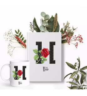 BK Gift Kişiye Özel Harf Tasarımlı Beyaz Defter ve Kupa Hediye Seti-31 (Model 1)