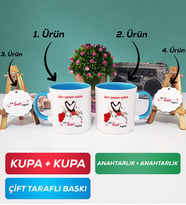 İkili Mavi Sevgiliye Sevgililer Günü Hediyesi 10 Kupa Bardak Anahtarlık