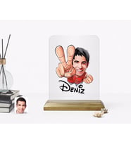 BK Gift Kişiye Özel Erkek Karikatürlü Ahşap Standlı Çerçeve-33 (Beyaz)