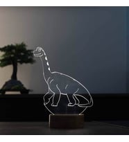 Dinozor Figürlü Dekoratif Hediye Led Masa Lambası 7 Işık Rengi Ahşap Taban