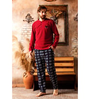 Nisanca 3 Renk Kışlık Erkek Polar Pijama Takımı (Bordo)