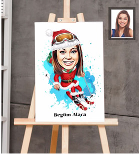 Kişiye Özel Yılbaşı Bayan Karikatürlü Ahşap Tablo 30x47 Model-9