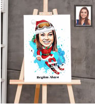 Kişiye Özel Yılbaşı Bayan Karikatürlü Ahşap Tablo 30x47 Model-9