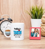Tarih Öğretmeni Beyaz Kupa Bardak ve Kırmızı Mini Fotoğraf Çerçevesi