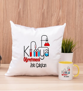 Kimya Öğretmeni Kare Yastık ve Sarı Kupa Bardak