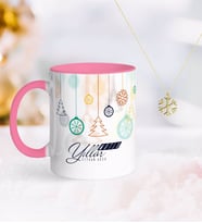 BK Gift Kişiye Özel Yılbaşı Mutlu Yıllar Pembe Kupa ve Kar Tanesi Kolye-15 (Model 1)