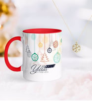 BK Gift Kişiye Özel Yılbaşı Mutlu Yıllar Kırmızı Kupa ve Kar Tanesi Kolye-15 (Model 1)