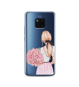 Çiçekli Kız Tasarımlı Süper Şeffaf Silikon Telefon Kılıfı Huawei Mate 20 Pro