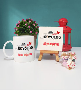 Mesajlı Odyolog Tasarımlı Kişiye Özel Odyolog Kupa Bardak ve Dekoratif Taş Baskı Hediye Seti