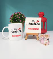 Mesajlı Odyolog Tasarımlı Kişiye Özel Odyolog Kupa Bardak ve Dekoratif Taş Baskı Hediye Seti