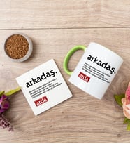 Arkadaş Kelime Anlamı Yeşil Kupa Bardak Ve Bardak Altlığı Seti
