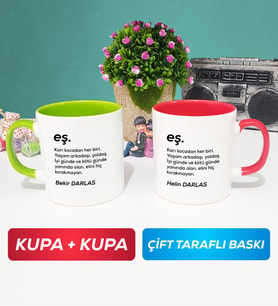 İkili Çiftlere Özel Eş Kupa Bardak Yeşil Kırmızı