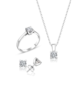 Swarovski Taşlı " TEK TAŞ " Model Tasarım Gümüş Set