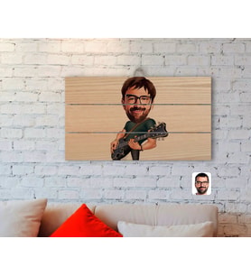BK Gift Kişiye Özel Erkek Gitarist Karikatürlü Otantik Ahşap Palet Tablo-1