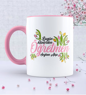 BK Gift Kişiye Özel Bugün Günlerden Öğretmen Pembe Kupa Bardak  1