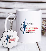 BK Gift Kişiye Özel Mesleki Elektrik Mühendisi Beyaz Kupa ve Anahtarlık Hediye Seti (Model 1)