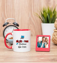 Bilgisayar Öğretmeni Kırmızı Kupa Bardak ve Kırmızı Mini Fotoğraf Çerçevesi