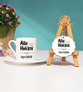 Aile Hekimi Tasarımlı Hediye Aile Hekimi Türk Kahvesi Fincanı ve Anahtarlık Hediye Seti