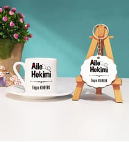 Aile Hekimi Tasarımlı Hediye Aile Hekimi Türk Kahvesi Fincanı ve Anahtarlık Hediye Seti