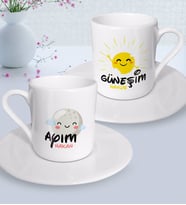 BK Gift Kişiye Özel Güneşim ve Ayım İkili Türk Kahvesi Fincanı Seti-4 (Beyaz)