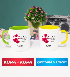 İkili Sevgililer Günü Hediyesi Kupa Bardak Yeşil Sarı