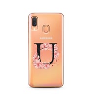 Pembe Çiçekli Harf Tasarım Süper Şeffaf Silikon Telefon Kılıfı Samsung A40 U-Har