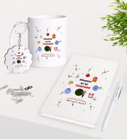BK Gift Kişiye Özel Dünyanın En İyi Öğretmeni Kupa Anahtarlık Beyaz Defter Kalem Hediye Seti-24 (Model 1)