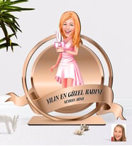 BK Gift Kişiye Özel Kadın Karikatürlü 3D Ahşap Biblo Plaket-41 (Beyaz)