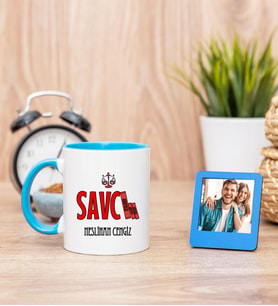 Savcı Mavi Kupa Bardak ve Mavi Mini Fotoğraf Çerçevesi