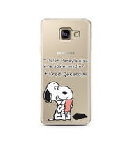 Snoopy Tasarımlı Süper Şeffaf Silikon Telefon Kılıfı Samsung A3 (2017)