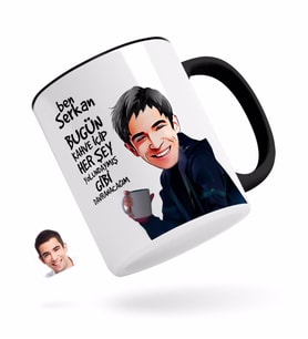 BK Gift Kişiye Özel Erkek Her Şey Yolundaymış Gibi Karikatürlü Siyah Kupa Bardak-4
