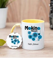 Makine Teknisyeni Sarı Kupa Bardak Ve Anahtarlık Set