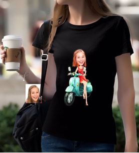 BK Gift Kişiye Özel Bayan Karikatürlü Siyah T-Shirt-23
