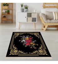 Baskı Nakış Gül Desenli Dijital Baskı Yıkanabilir Kaymaz Taban Etnik Kilim Desen Salon Halı (Karışık)