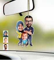 BK Gift Kişiye Özel Aile Karikatürlü Ahşap Araba Dikiz Ayna Süsü-1 (Çok Renkli)