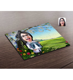 BK Gift Kişiye Özel Kadın Radyolojist Karikatürlü Ahşap Puzzle-1