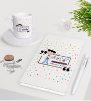 BK Gift Kişiye Özel Kimya Öğretmeni Beyaz Defter Kalem Türk Kahvesi Fincanı Seti-2 (Model 1)