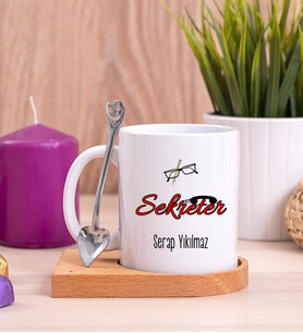 Sekreter Ahşap Altlıklı Beyaz Kupa Bardak