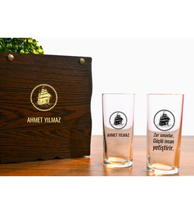 İsme Özel Ahşap Hediye Kutulu 2'li Rakı Bardağı Seti
